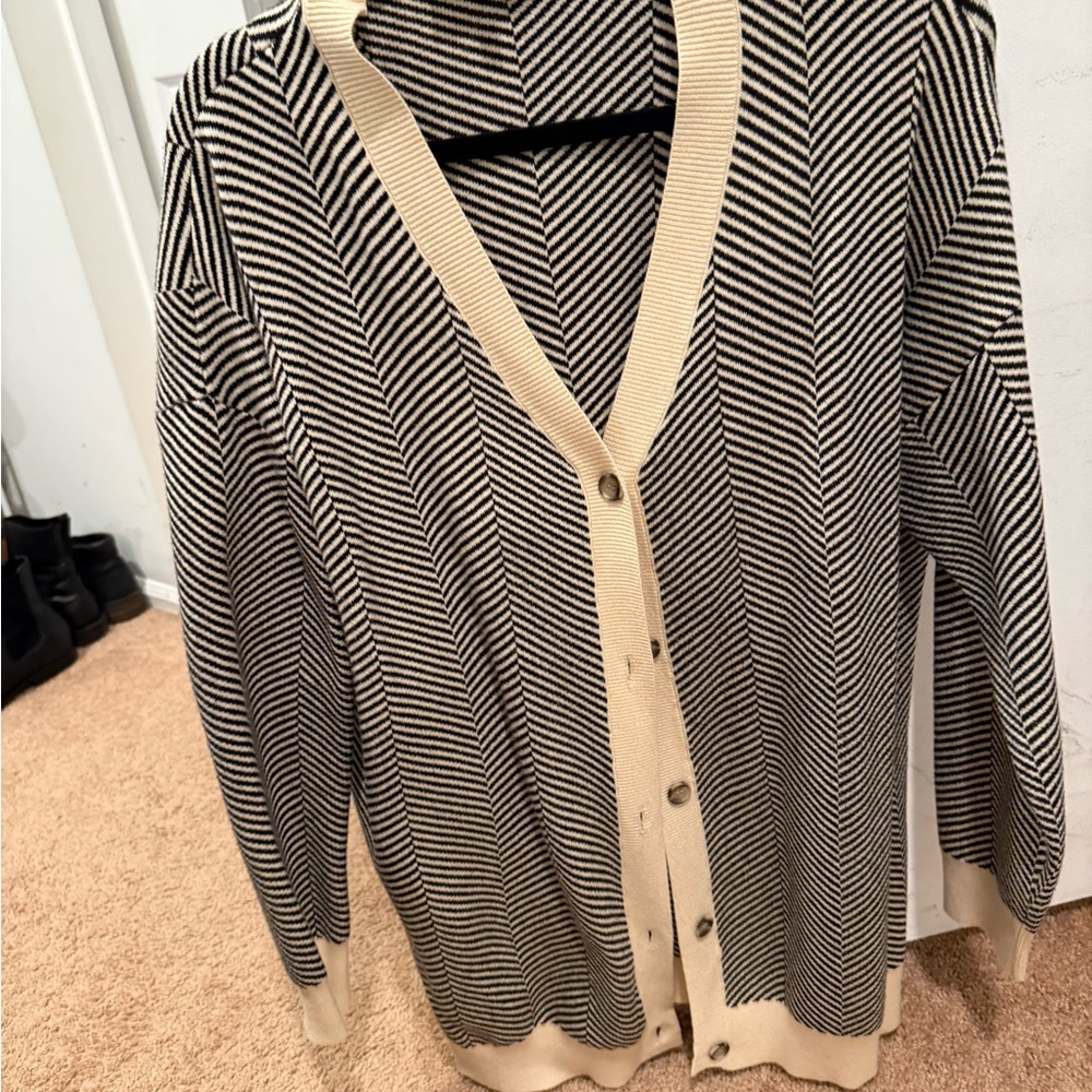 Junee Beige Striped Black and Cream Women's Sweater